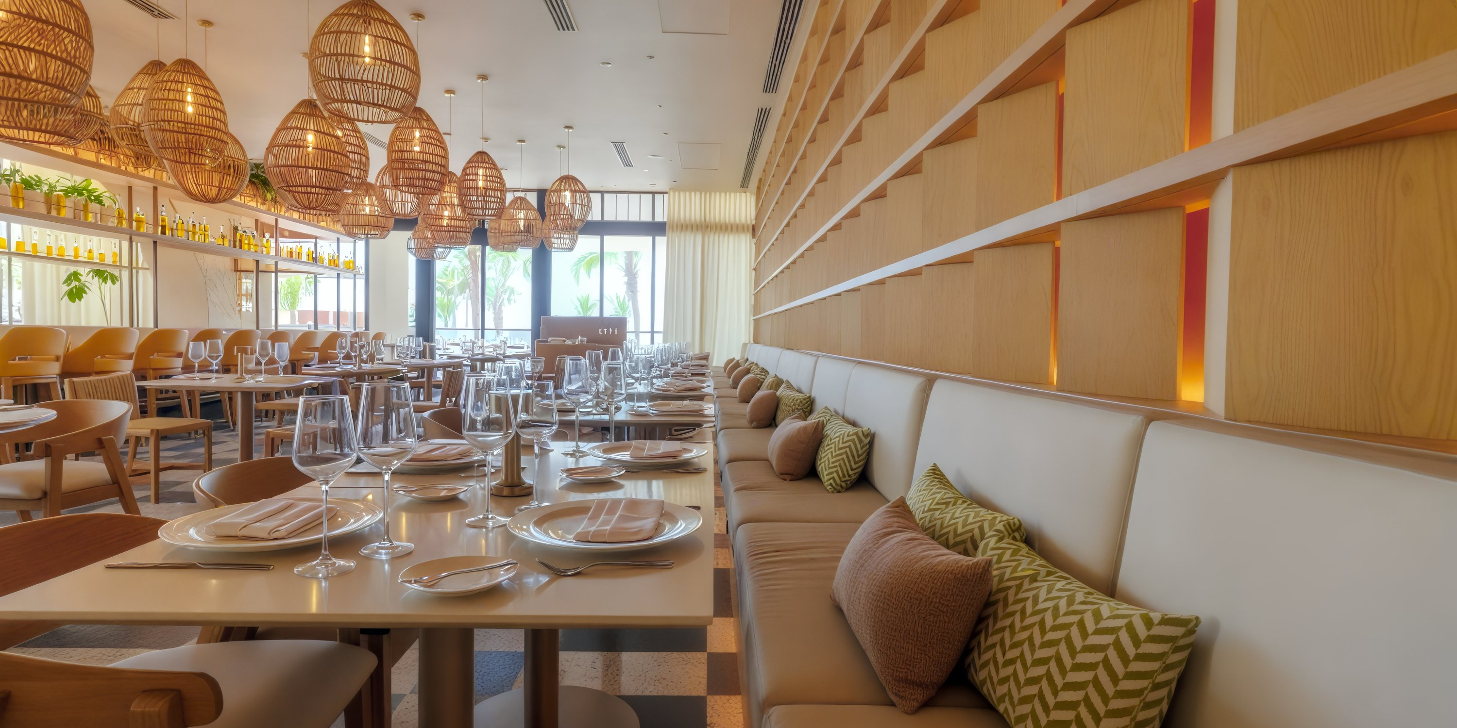 UNICO 20°105° Riviera Nayarit offers a dreamy destination wedding setting with set tables, plush seats, and woven pendant lights.