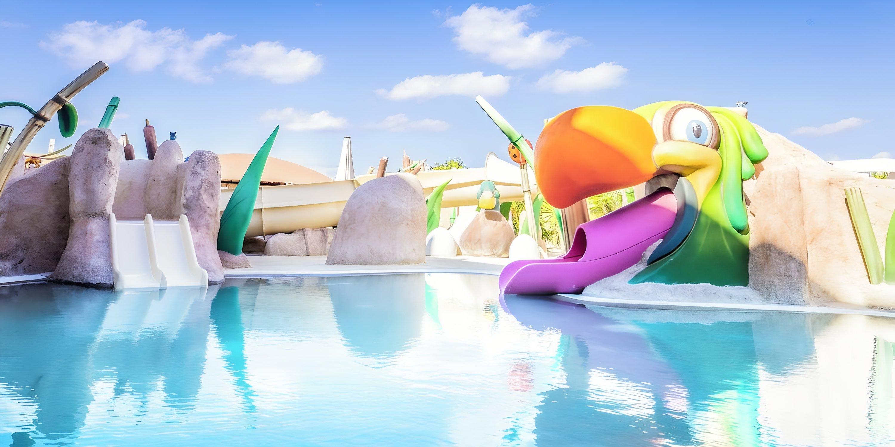 Children&rsquo;s pool with vibrant slides, an ideal spot for a destination wedding at Majestic Mirage Costa Mujeres.