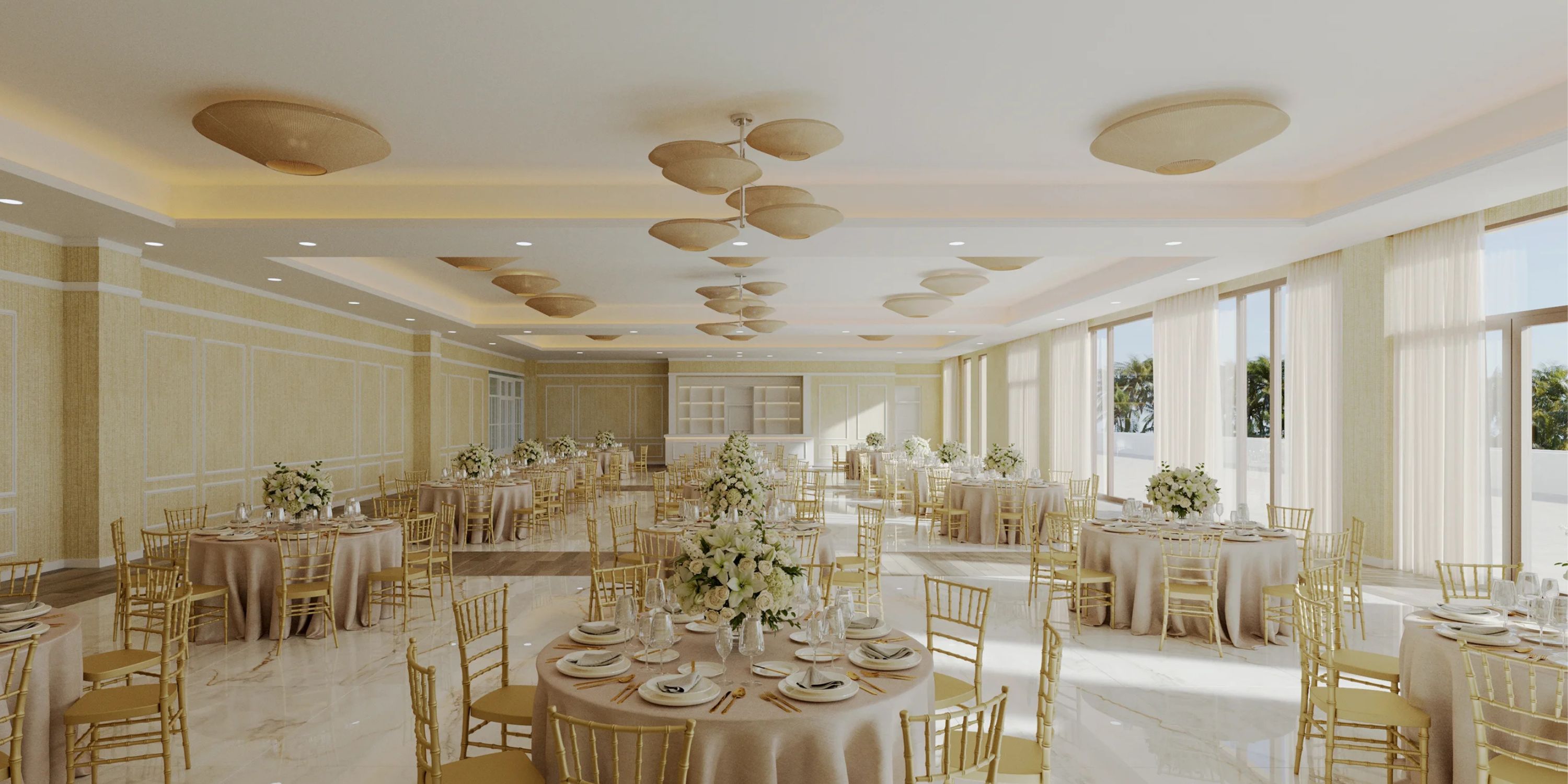 Elegant banquet hall at Majestic Mirage Costa Mujeres, ideal for a stunning destination wedding event.