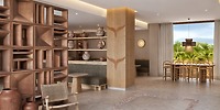 Elegant modern room featuring stylish wooden furniture, ideal for weddings or destination weddings at Majestic Mirage Costa Mujeres.