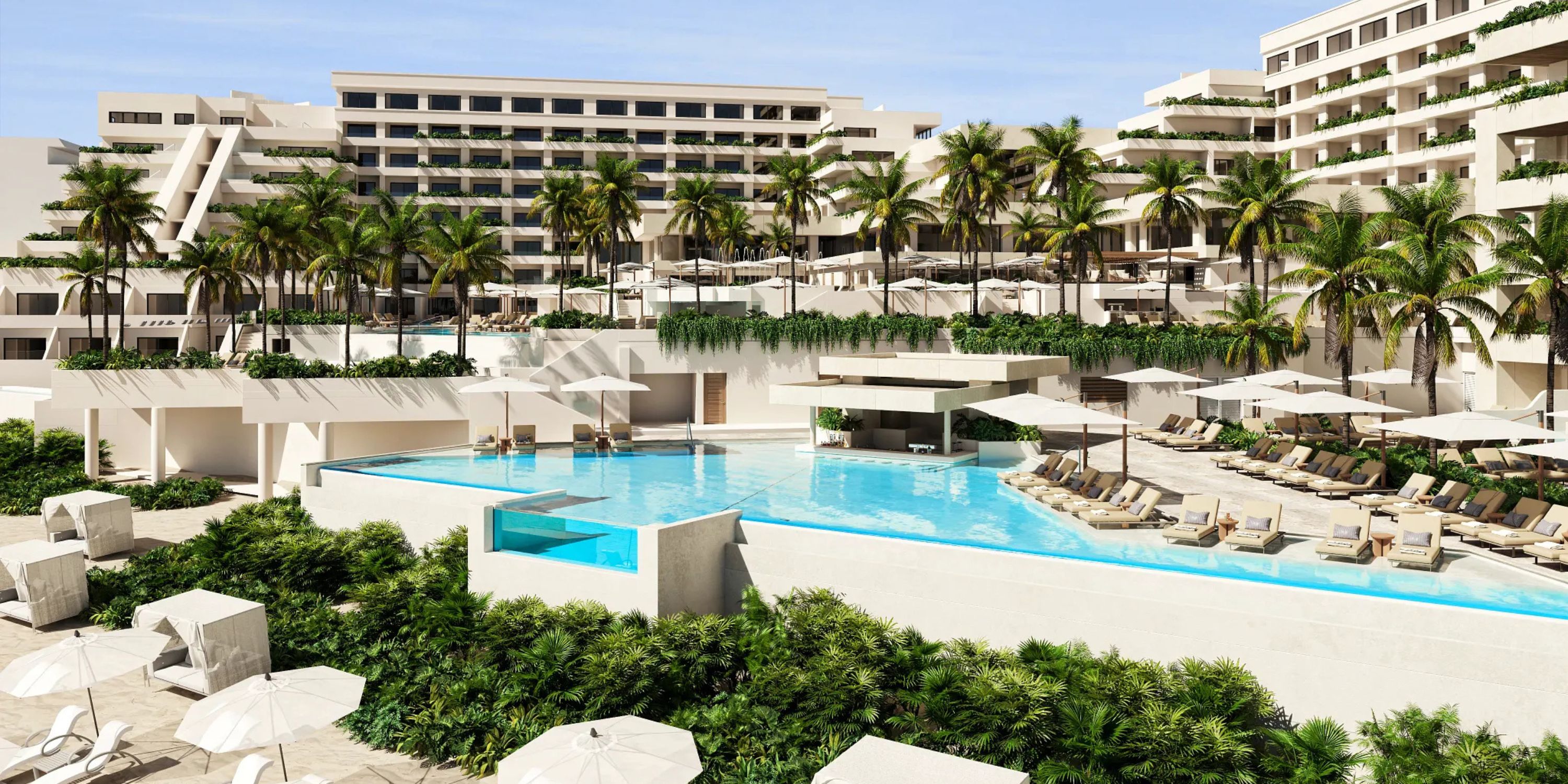 Secrets Mirabel Cancun: tiered modern resort, perfect for a destination wedding or relaxing getaway.
