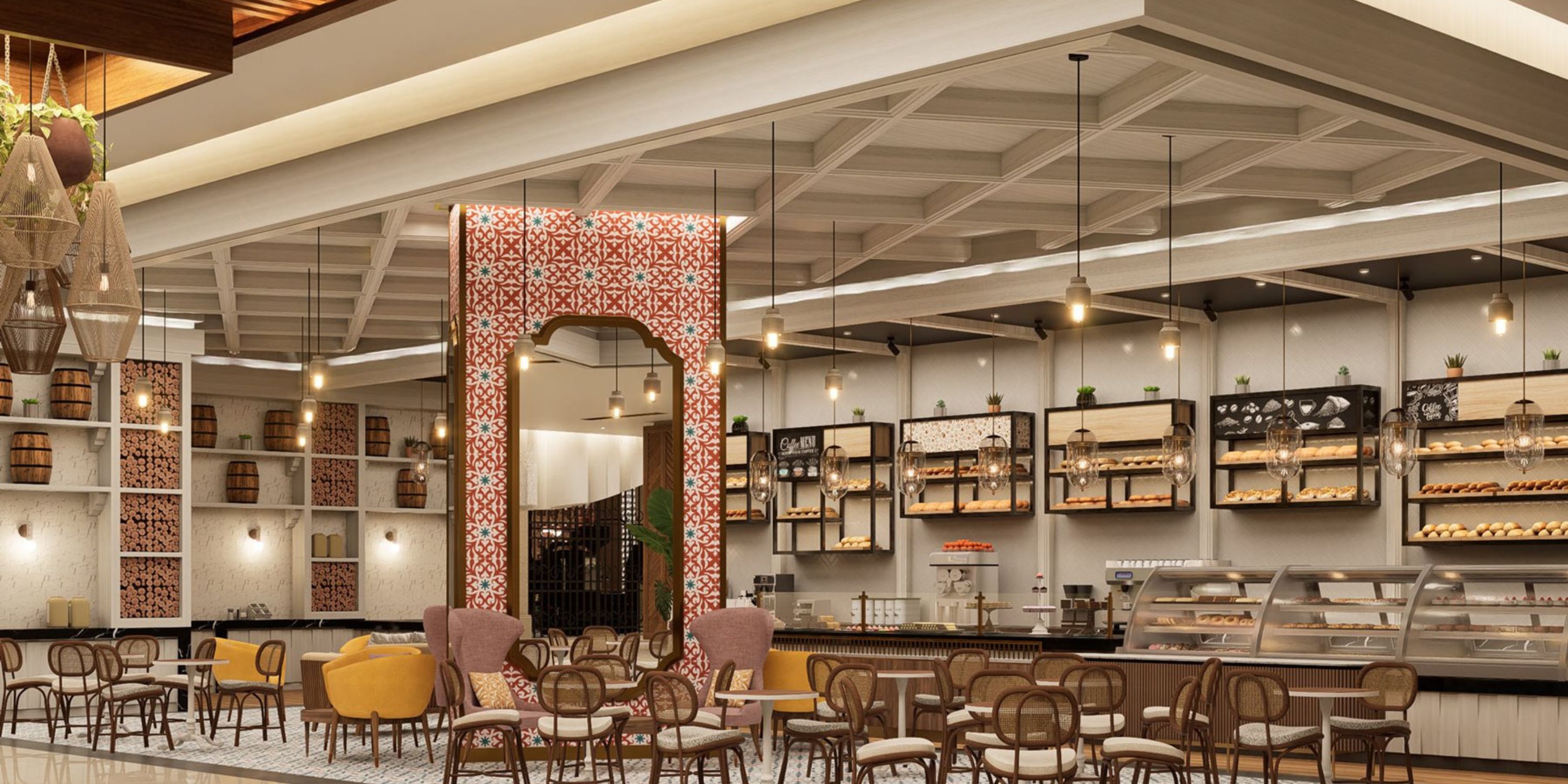 Moon Palace The Grand (Copy) offers a modern caf&eacute; with arches, wood chairs&mdash;perfect for destination weddings.