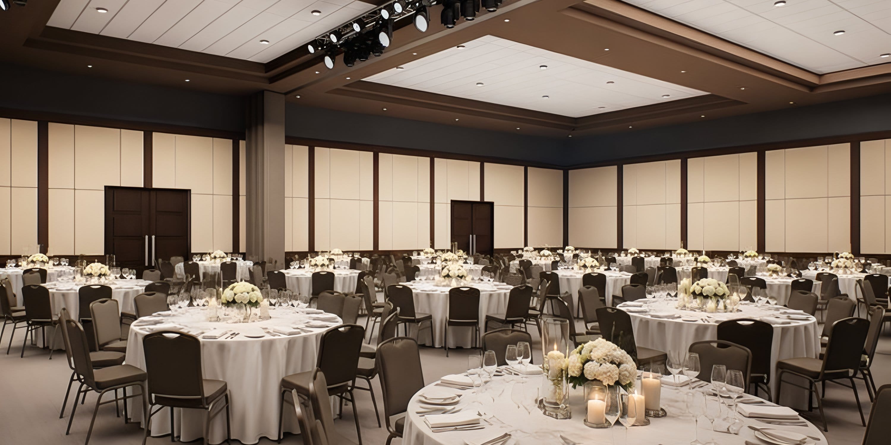 Hyatt Vivid Punta Cana: Wedding banquet hall with round tables, white flowers, and candle decor.