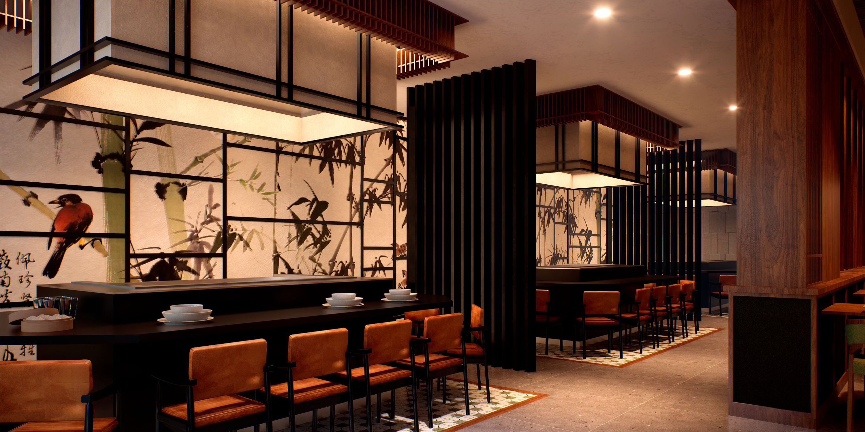 Hyatt Vivid Grand Island is a dreamy destination wedding spot with wood furniture and Asian wall art.