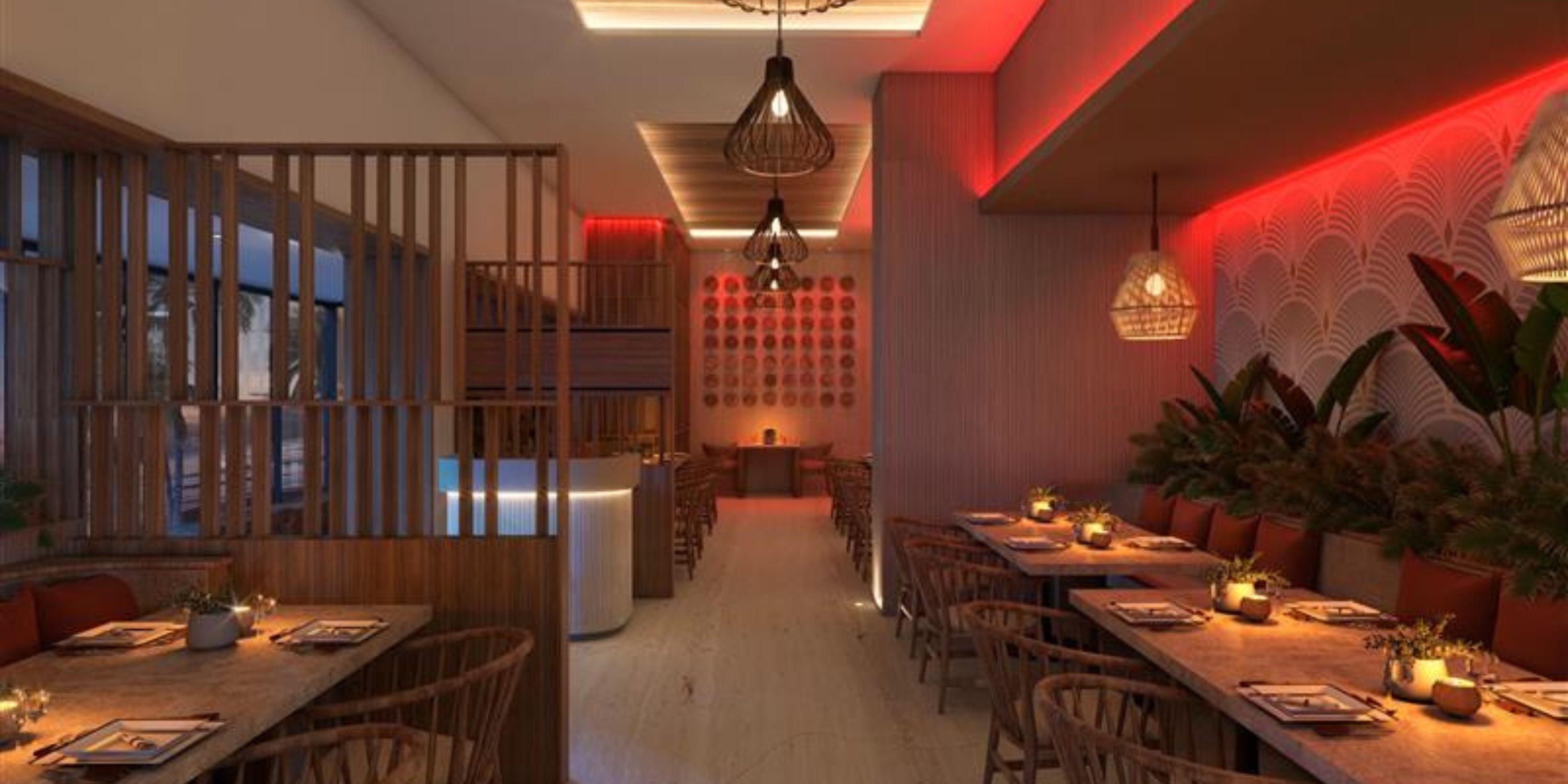 Royalton Chic Antigua offers wooden furniture, warm lighting, and decor ideal for a destination wedding.