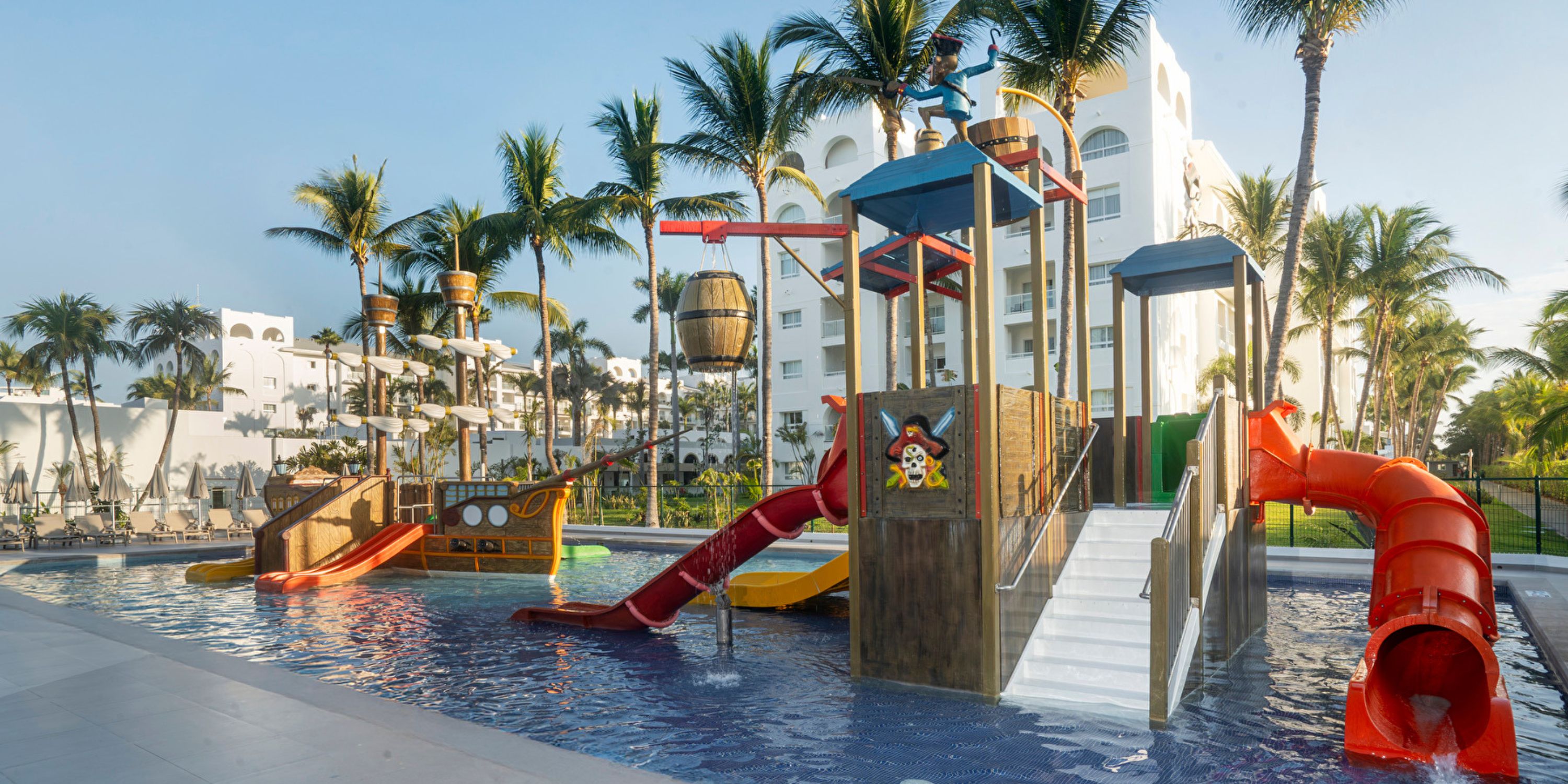 Hotel Riu Jalisco: Destination wedding resort featuring a kids&rsquo; water play area with slides and pirate ship.
