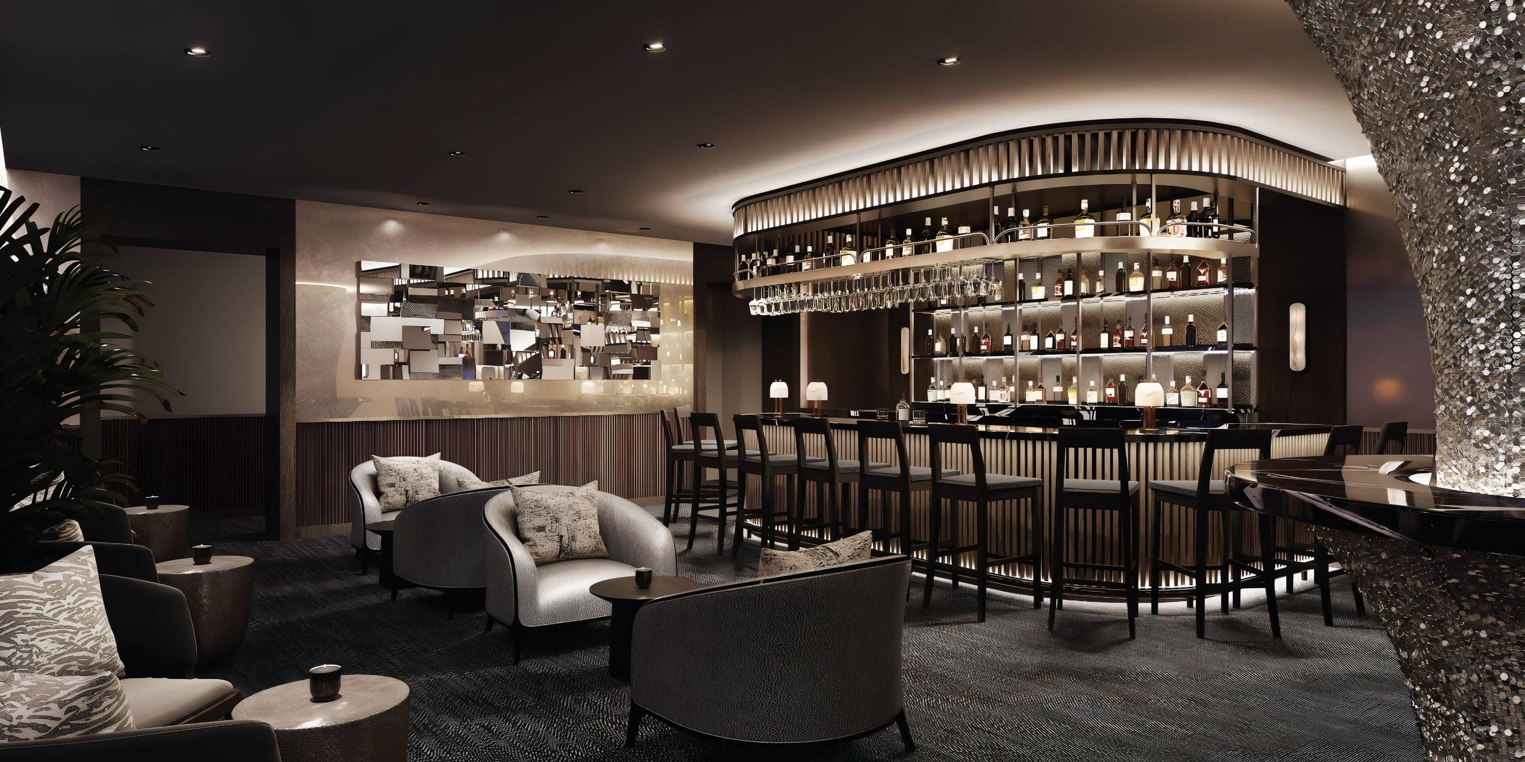 Lopesan Serenity Bay Resort lounge, perfect for a destination wedding, with plush seats and bar.