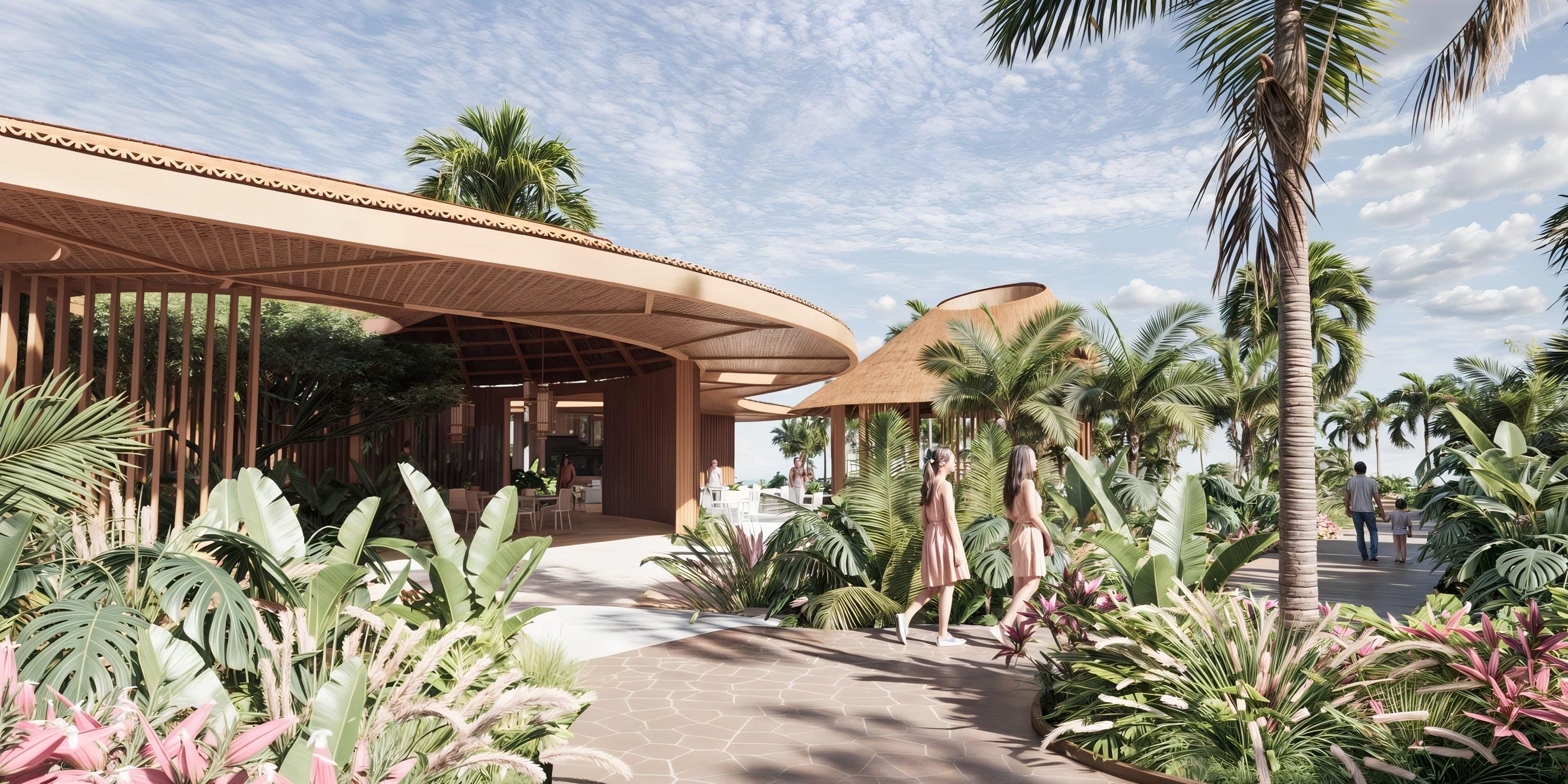 Lopesan Serenity Bay: Lush walkway, palms, open-air resort&mdash;perfect for a destination wedding.