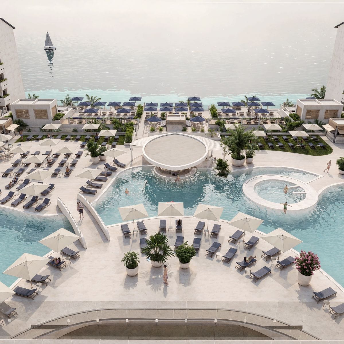 Aerial view of Royalton Riviera Cancun, perfect pool and ocean backdrop for a destination wedding.