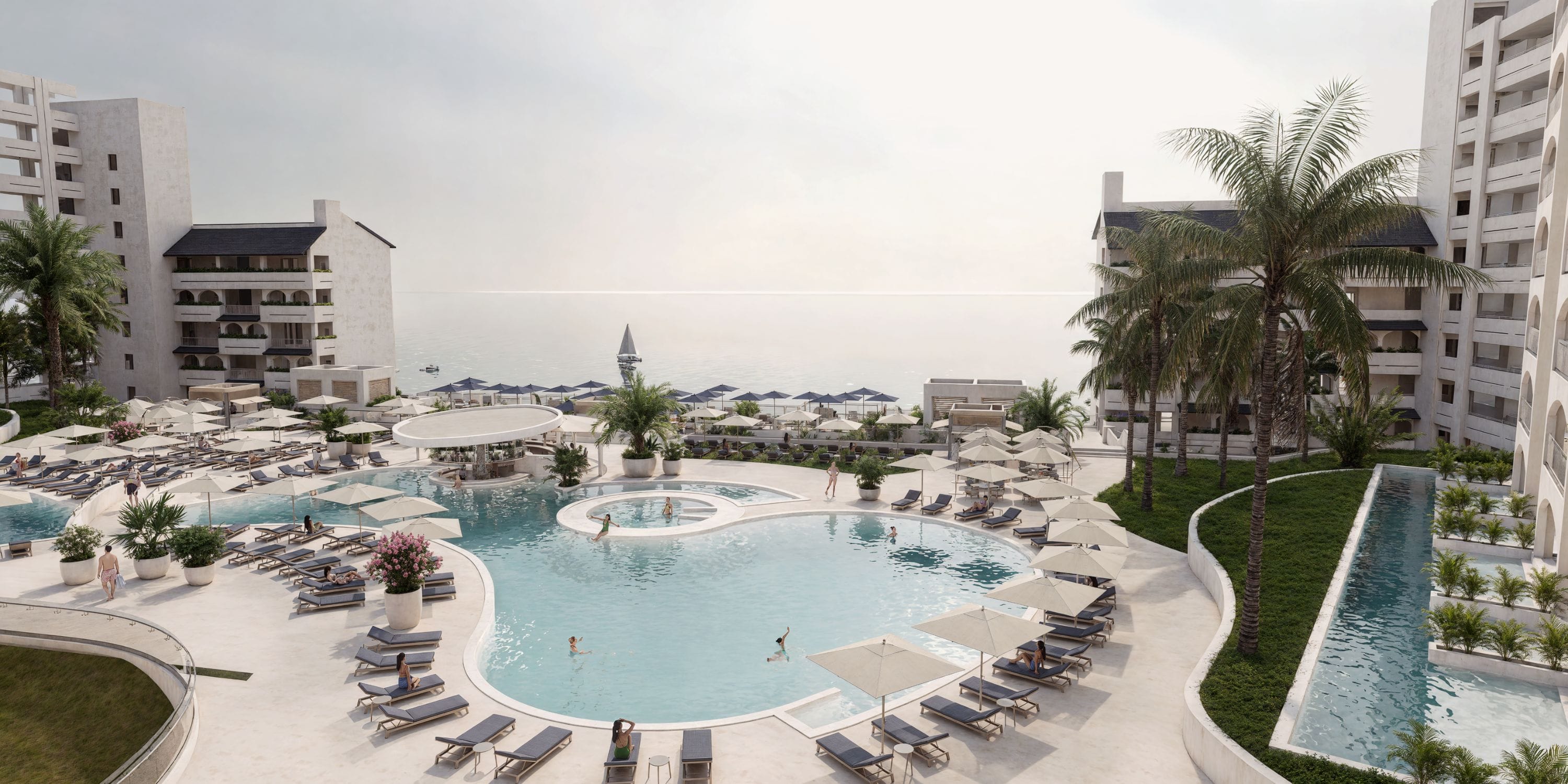 Royalton Riviera Cancun features pools and palms&mdash;an ideal location for a dream destination wedding.