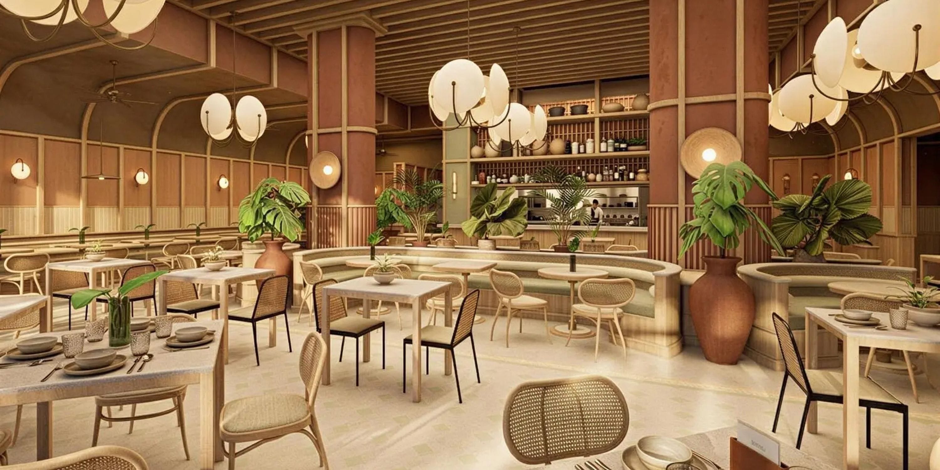 UNICO 18&deg;77&deg; Montego Bay: perfect wedding venue with wooden tables, big plants, globe lights.