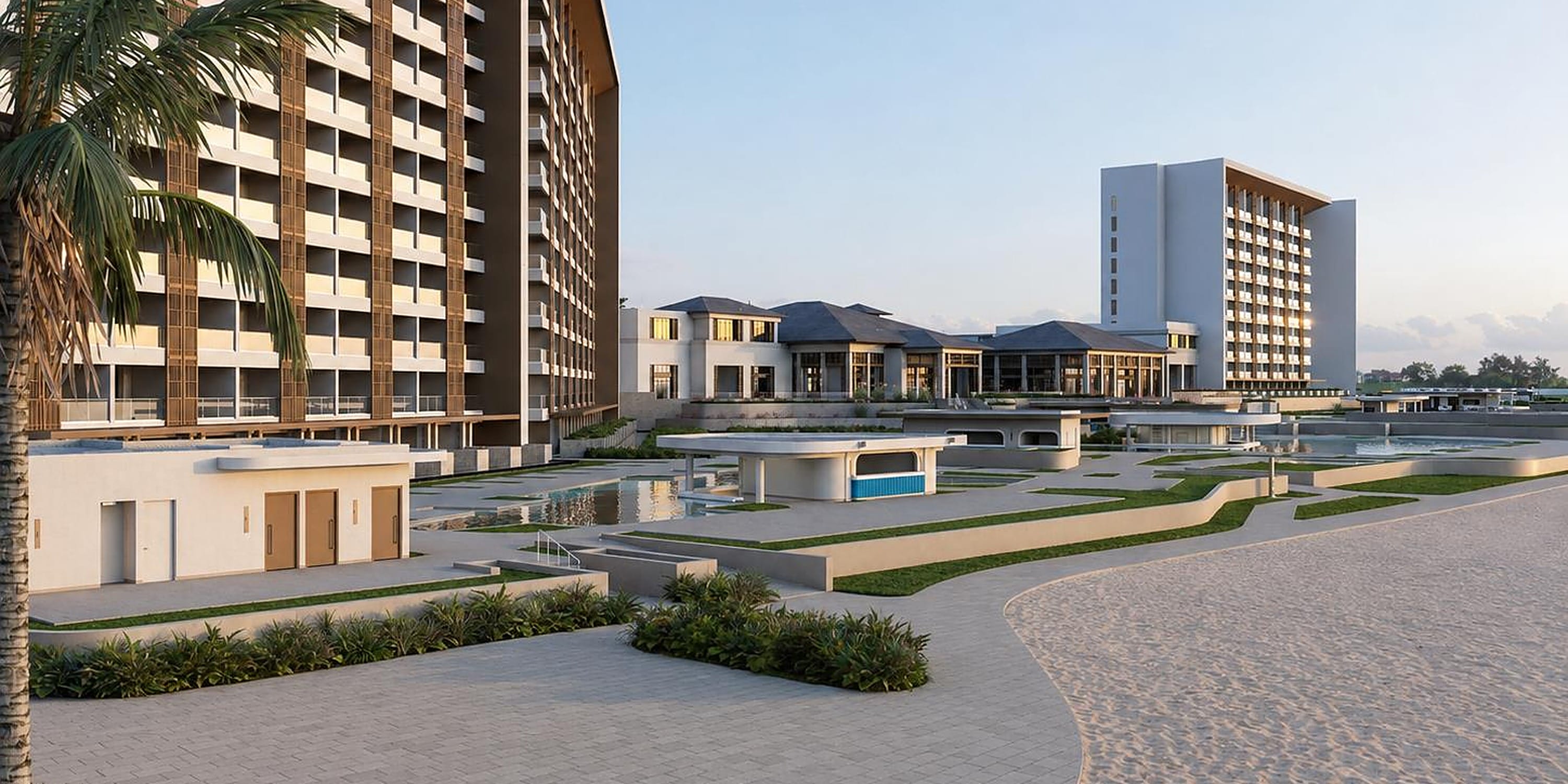 Modern beachfront hotel complex perfect for a destination wedding.