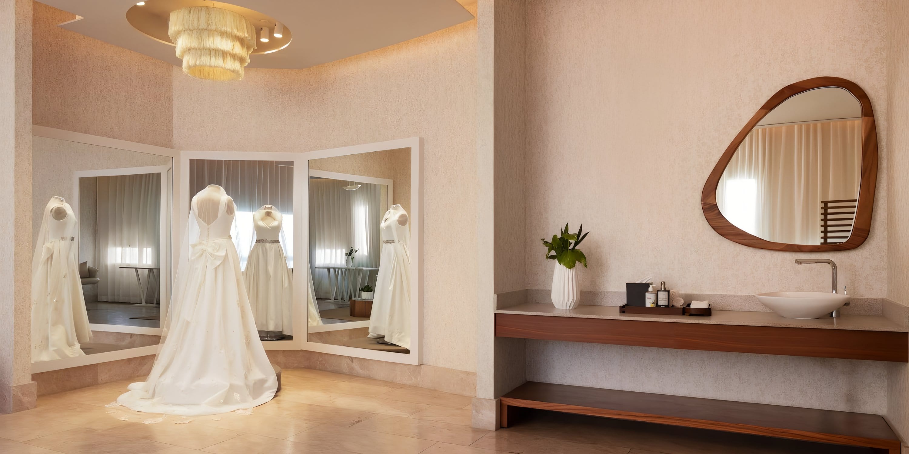 Breathless Cancún Soul Resort luxury suite, ideal for a destination wedding, with modern vanity.