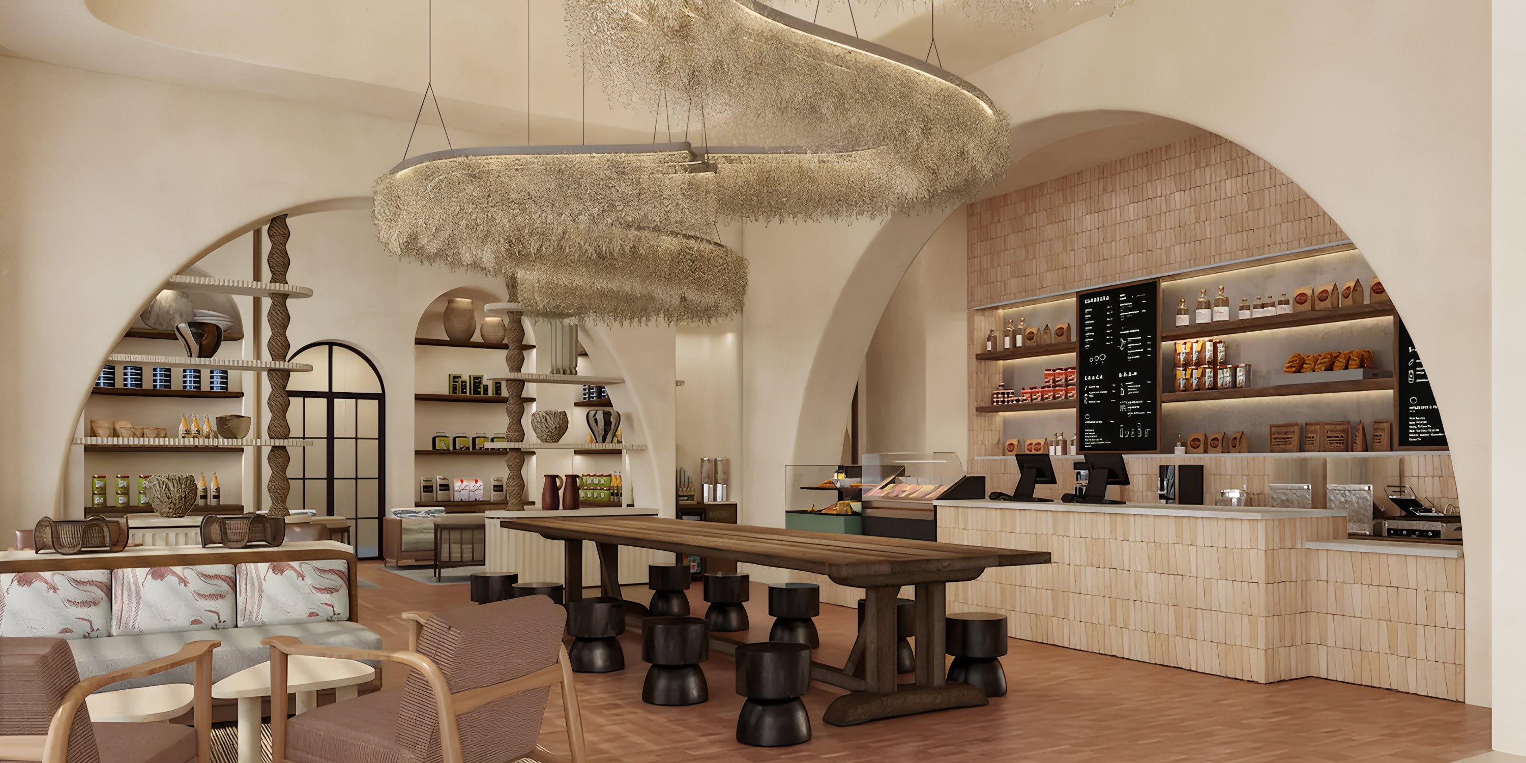 Modern café at Grand Hyatt Los Cabos Resort—ideal for wedding guests, with tables and counter.