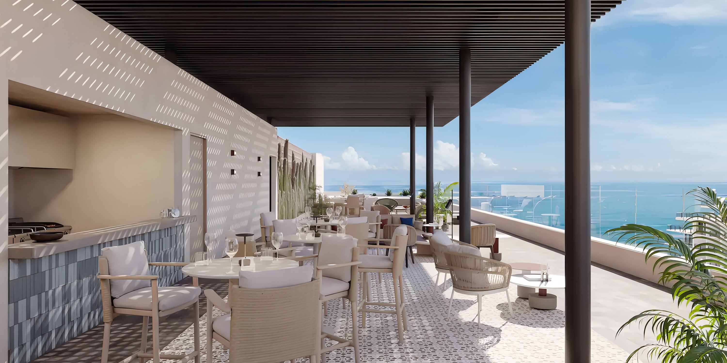 Outdoor terrace at Grand Hyatt Los Cabos Resort, ideal for a destination wedding, ocean view.