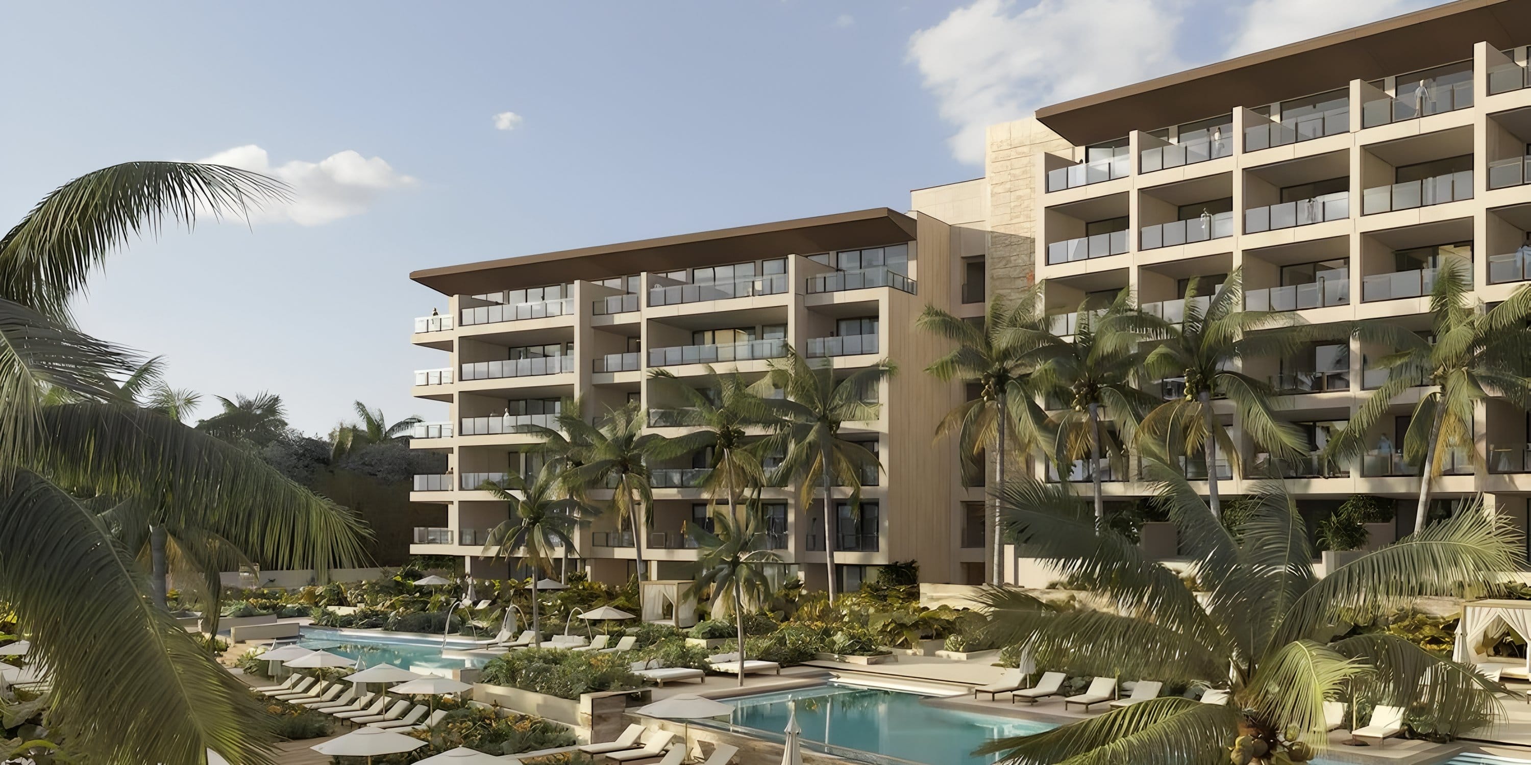 Park Hyatt Riviera Maya: modern resort perfect for destination weddings, with palms and pool lounge.