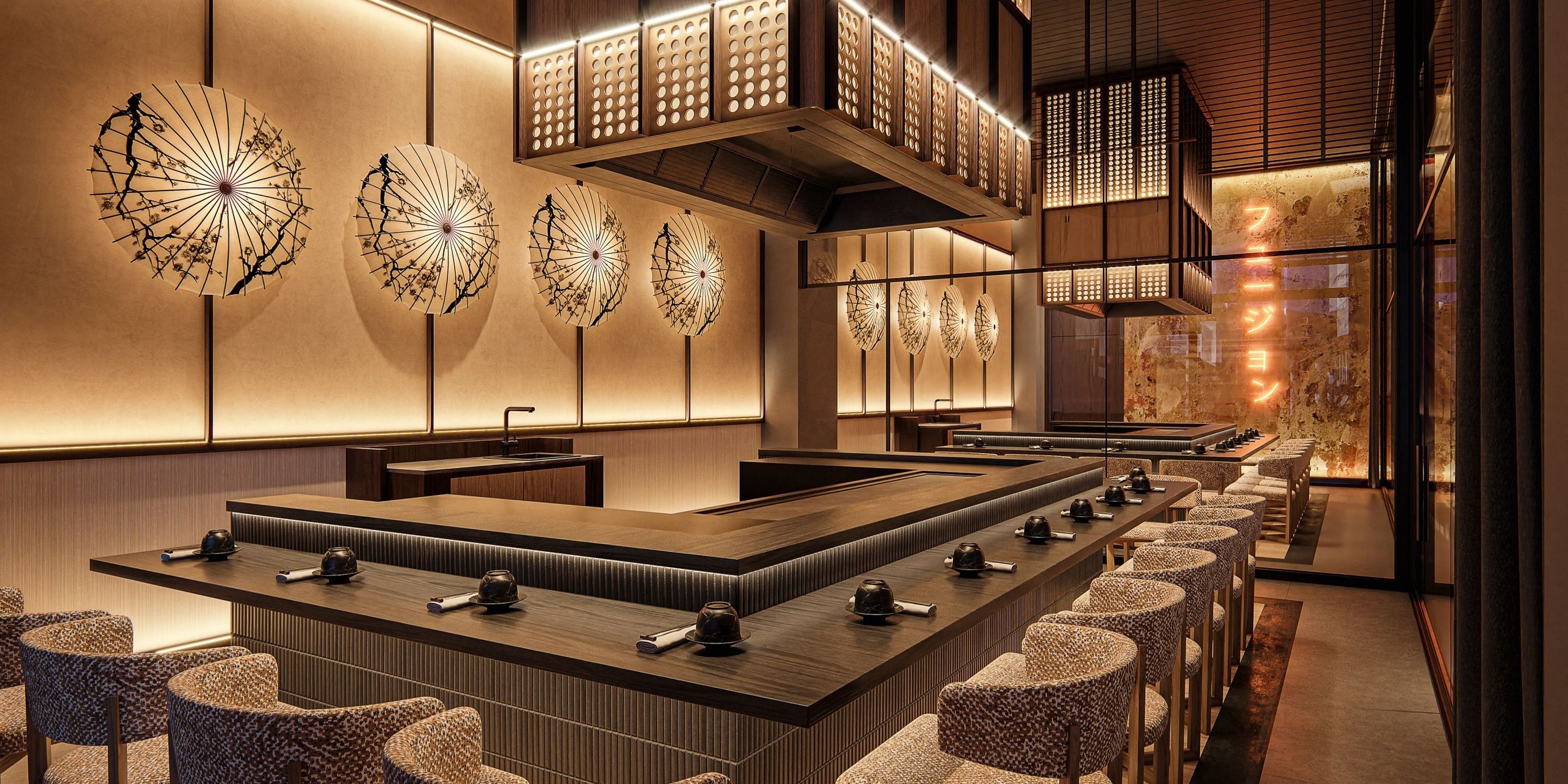 Dreams Macao Beach: Modern Japanese space, wooden counters&mdash;stylish for a destination wedding.