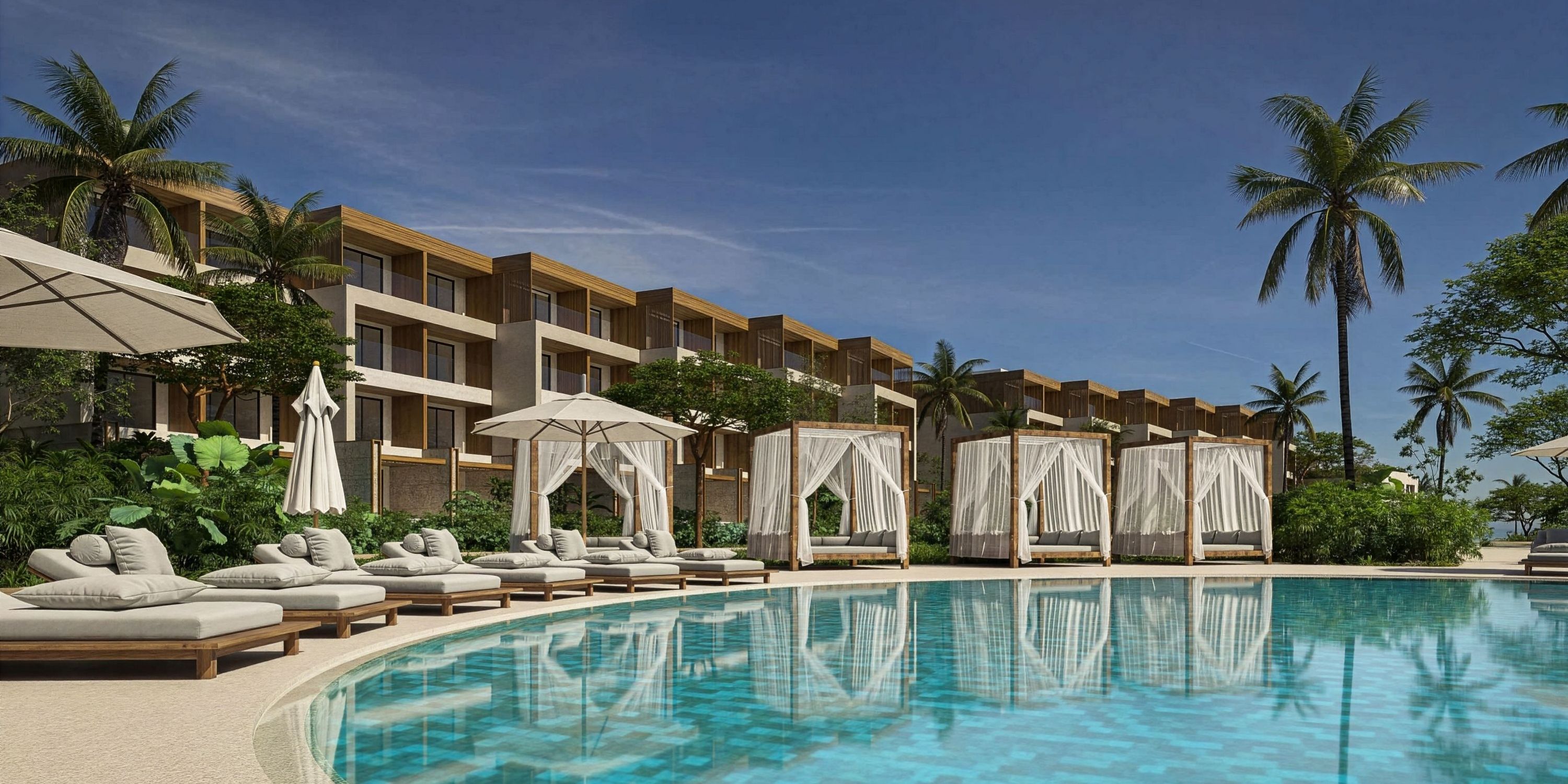 Dreams Macao Beach: lounge chairs, cabanas, and palm trees&mdash;ideal for a destination wedding.